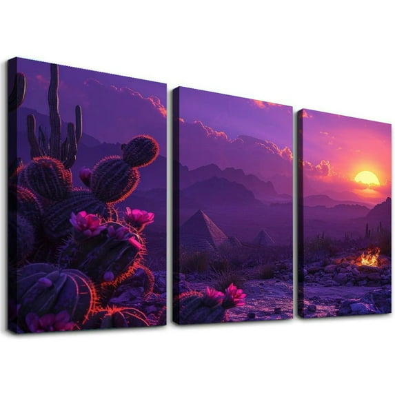 JRXY Lovely Desert and Cacti Art Wall Decor Oil Painting 12x16in x3 12x16x3pcs