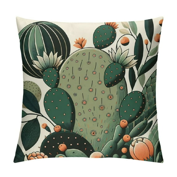 JRXY Lumber Pillow Covers Green Succulent Cactus Orange Flowers Tropical Exotic Desert Plants Square Decorative Cushion Case for Couch Sofa Chair Bed White