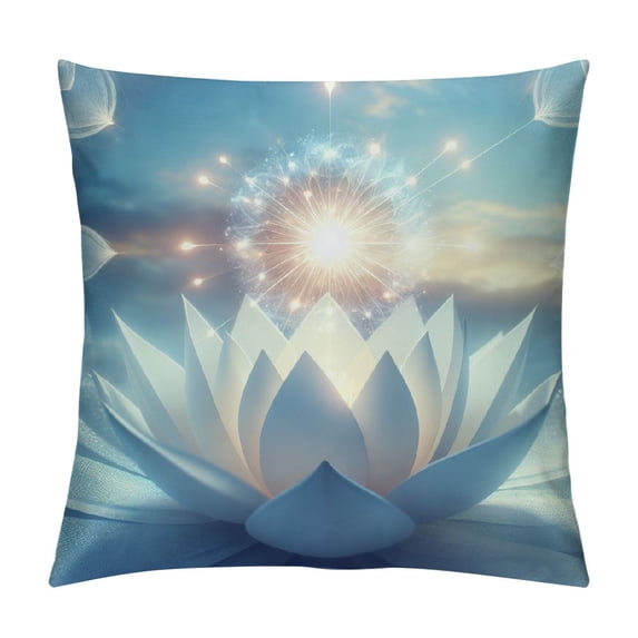 JRXY Magic Lotus Floral Pillow Cover, Glowing Waterlily Floral Floating on Pond Water Artwork for Oriental Zen Spa, Fairytale Gifts for Women and Girls Home Decor Pillowcase for Sofa White