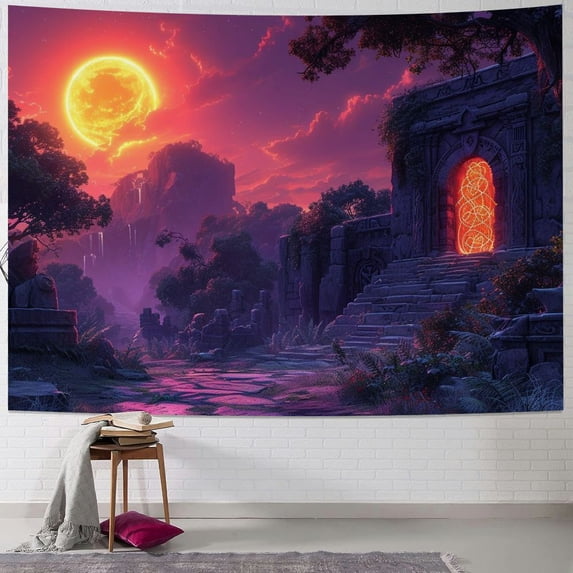 JRXY Magic Pink Moon and Sun Tapestry - High-Quality Short Plush Wall Hanging Painting