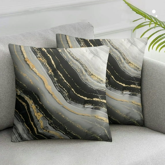 JRXY Marble Texture Throw Pillow Covers Black and Grey Gold Pillow Cases Luxury Abstract Decorative Cushion Covers for Couch Living Room Black Gold Decor Set of 2 White