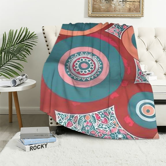 JRXY Medallion Throw Blanket,Boho Floral Blanket Paisley Mandala Blanket,Geometry Aztec Mexican Style Sherpa Blanket Ethnic Tribe Exotic Striped Bohemian Decor Taupe Burnt Sienna White