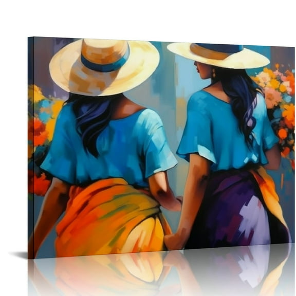 JRXY Mexican Hispanic Woman Back View Painting Art Poster Canvas Painting Wall Art Poster for Bedroom Living Room Decor 20x16in