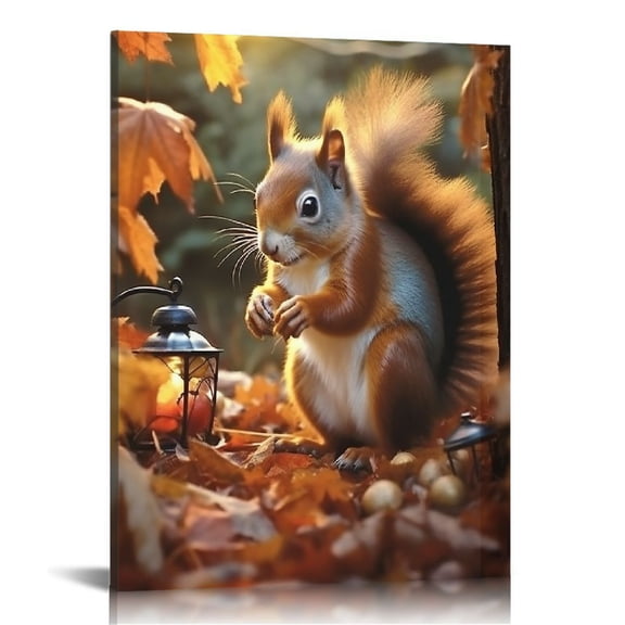JRXY Mischievous Squirrel Steling Nut From Bird Feeder Canvas Wall Art, Family Home Decor, For Living Room & Bedroom, Gifts & Keepsakes, Ready to Hang 16x20 in