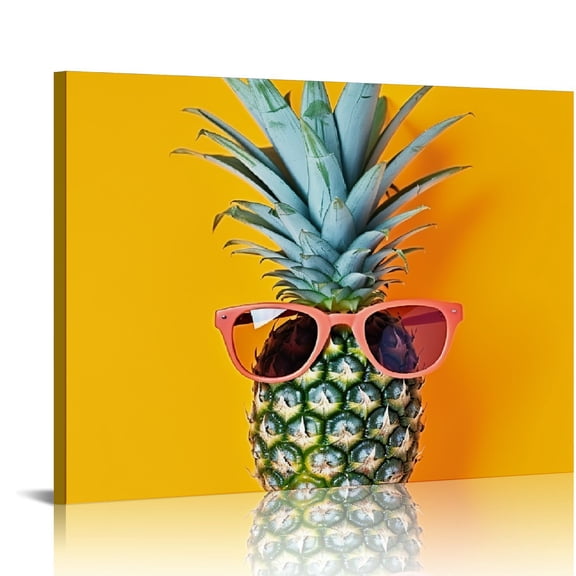 JRXY Modern Canvas Painting Hipster Pineapple Fashion Accessories and Fruits Wall Art Vanilla Style Print On Canvas Stretched and Framed Ready to Hang for Bathroom Decor Nursery Decor 20x16in