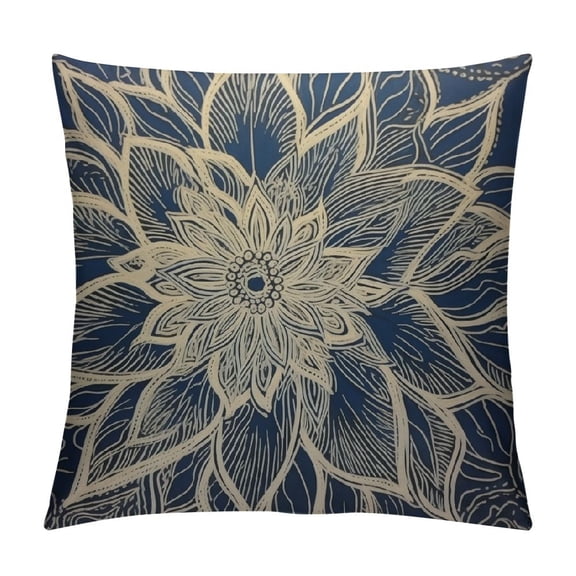 JRXY  Modern Gold Navy Blue Abstract Floral Throw Pillow Cover Floral Petal Sketch Elegance Bloom Botanical Navy Modern Nature Luxury Chic Pillow Case Decorative Men Women Boy Girl Room White