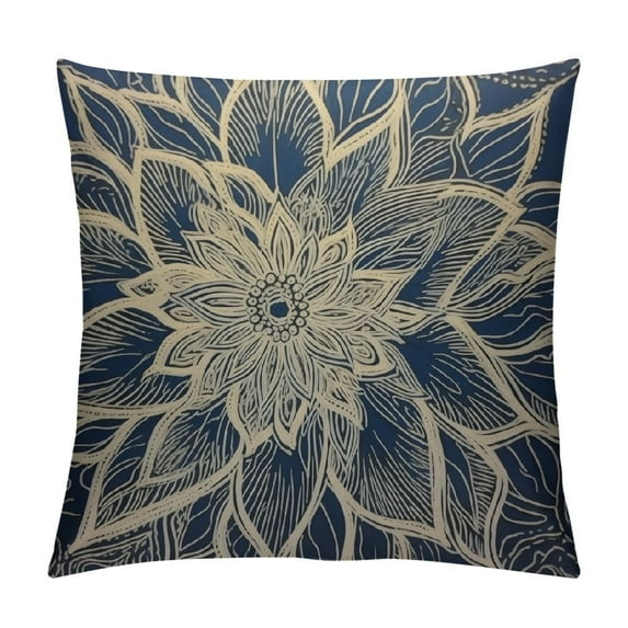 JRXY Modern Gold Navy Blue Abstract Floral Throw Pillow Cover Floral Petal Sketch Elegance Bloom Botanical Navy Modern Nature Luxury Chic Pillow Case Decorative Men Women Boy Girl Room White