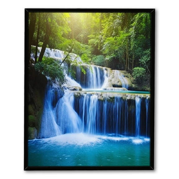 JRXY Modern Landscape Waterfall Rainforest 16x20 Inch Framed Canvas Wall Art Decor 16x20