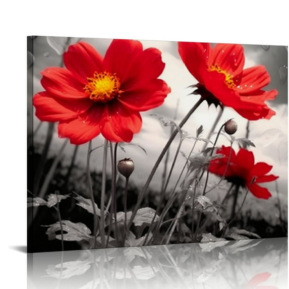 JRXY Modern Salon Theme Black and White Plant The red flower Flower Abstract Painting Still Life Canvas Wall Art for Home Decor Flower Canvas Print Wall Art Painting For Living Room Decor picture 3