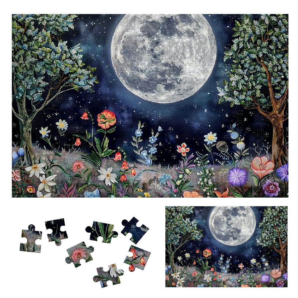 JRXY Moon Flowers Trees Wooden Jigsaw Puzzle for Adults and Kids 1000 ...