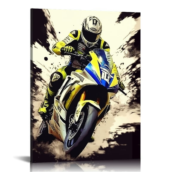 JRXY Motorcycle wall art painting,Motorcycle Poster print,Extreme Sport Canvas Wall Art,Motocross Wall Decor for Motocross Fans Boys or Girls Room Decoration 12x16 in