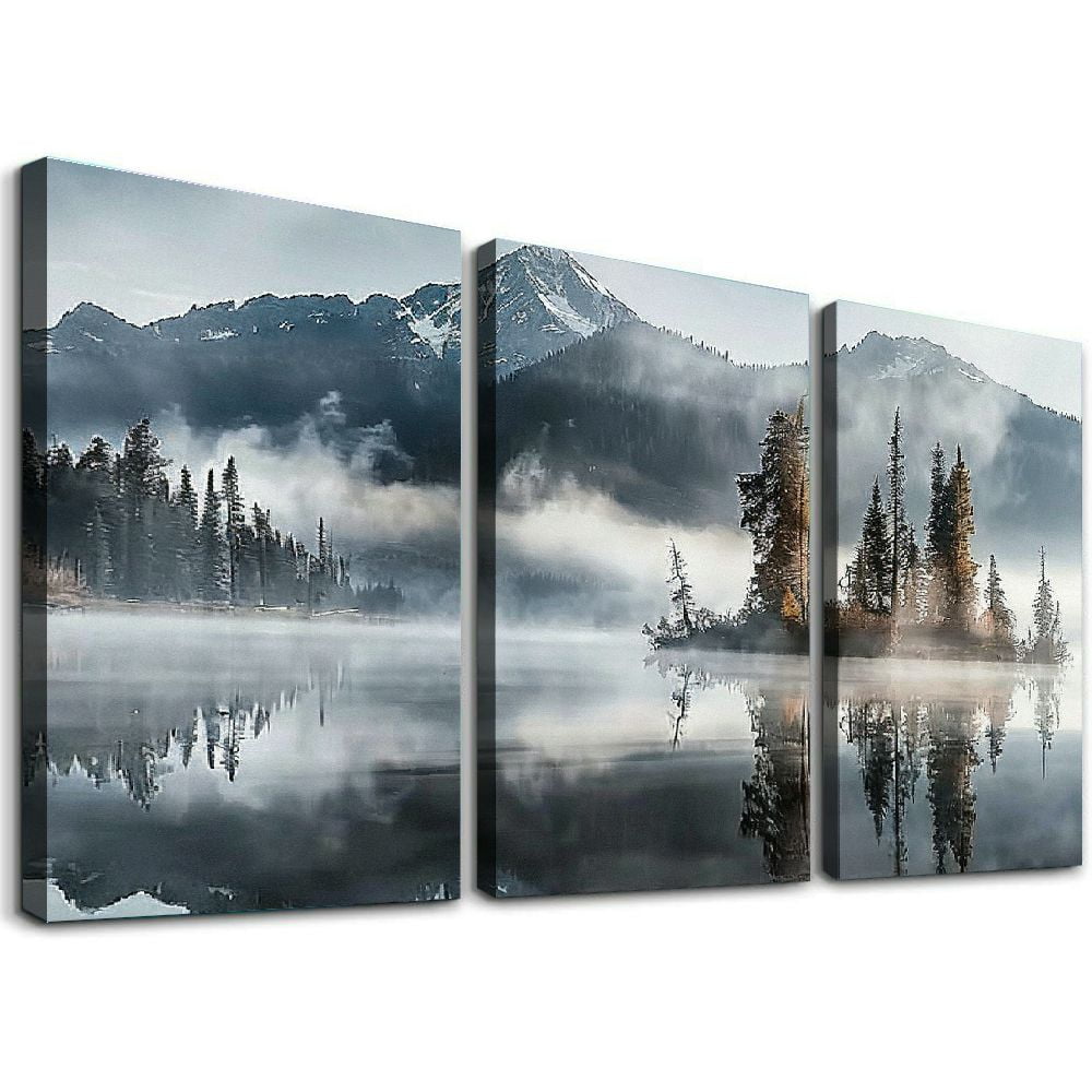 JRXY Mountain Forest Wall Art Canvas - Nature Landscape Shadow Lake ...