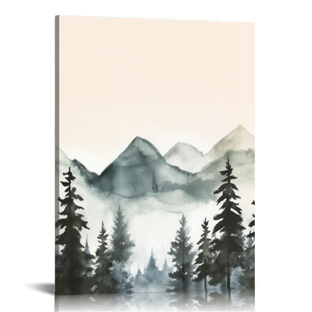JRXY Mountain Framed Canvas Wall Art Set, Forest Wall Decor, Woodland ...