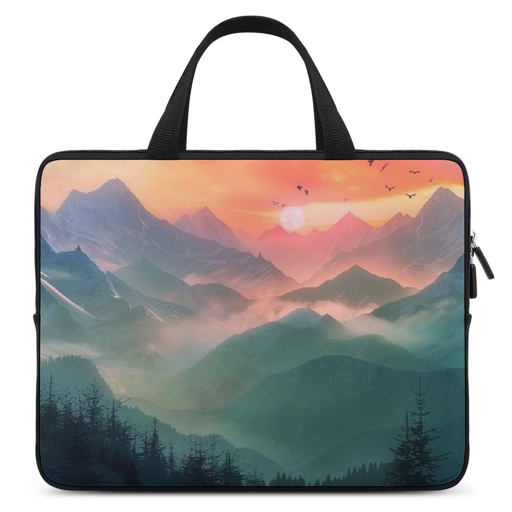 JRXY Mountain Range Sunset Birds Laptop Bag Diving Fabric Computer Protective Handle Case 15inch