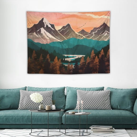 JRXY  Mountain Tapestry Forest Tree Tapestry Sunset Tapestry Nature Landscape Tapestry Wall Hanging for Room