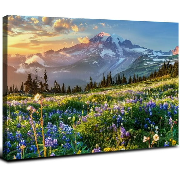 JRXY Mountain Wall Art Park Poster Purple Lavender Scenery Prints Pictures Nature Sunrise Mountains Landscape Canvas Artwork for Living Room Bedroom Home Decorations  20x16inch