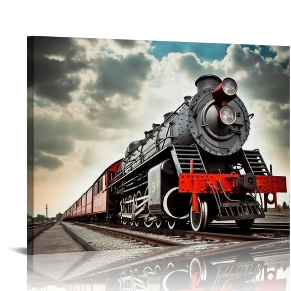 JRXY Museum Canvas Wall Art - The Russian Black Vintage Steam Locomotive Train 1930’s-194040’s, High Resolution Giclee Printing with Silver Prepress on Canvas Wrap 16x12in