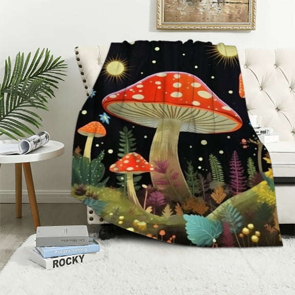 JRXY Mushroom Blanket, Mushroom Gifts for Women, Soft Cozy Flannel Mushroom Throw Blanket Mushroom Cottagecore Stuff Gifts for Mushroom Lovers Couch Bedding Decor White