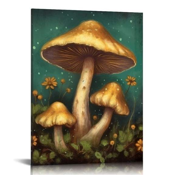 JRXY  Mushroom Canvas Wall Art Vintage Botanical Plant Kitchen Painting Prints for Living Room Dining Hall Decorations Framed Ready to Hang (Small) 12x16 in