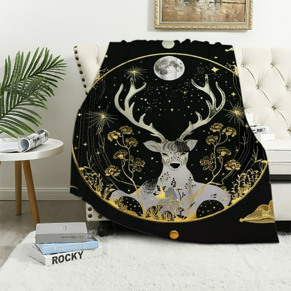 JRXY Mushroom Hippie Decor Blanket Fuzzy Soft Plush Moth Gothic Witchy Gifts Sun Moon Blanket for All Season Throws for Home Couch Bed Sofa Livingroom Office White