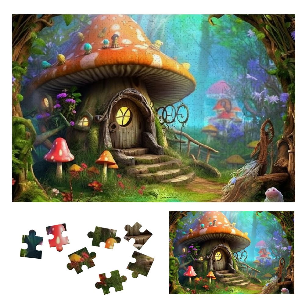 JRXY Mushroom House Fairy House Wooden Jigsaw Puzzle Gift for Family ...