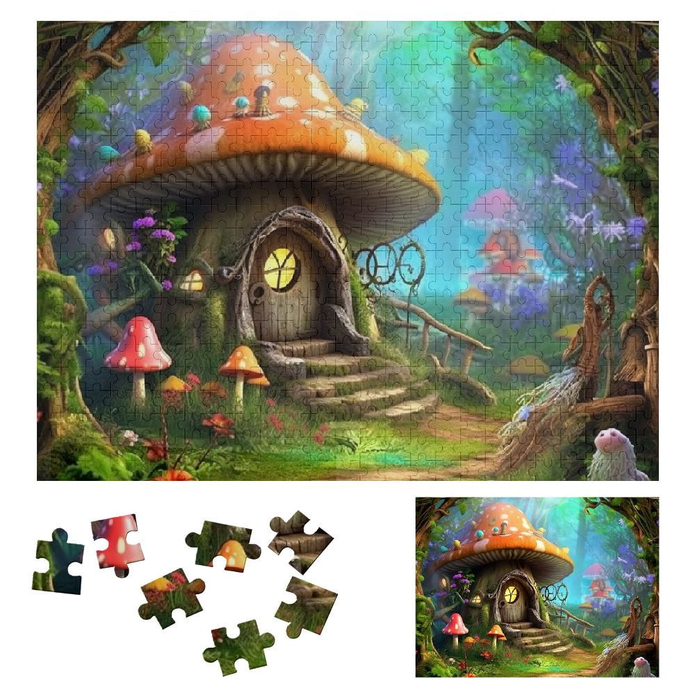 JRXY Mushroom House Fairy House Wooden Jigsaw Puzzle Gift for Family ...