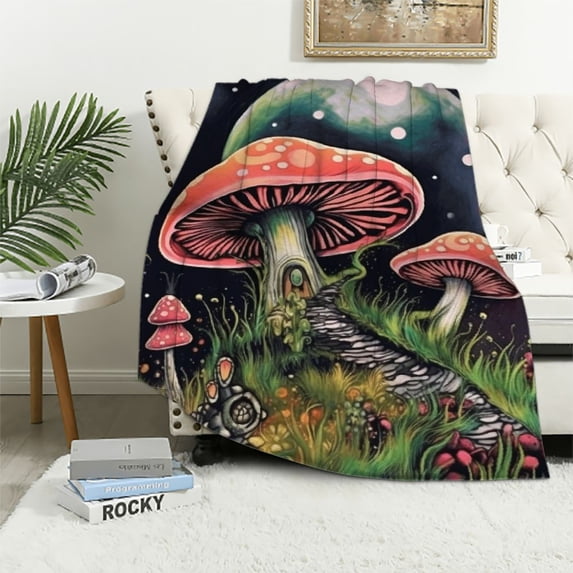 JRXY Mushroom Moon Throw Blanket Gift Flannel Ultra-Soft Comfy Blankets Decor for Bedding Couch Sofa Chair Plush Lightweight Cozy Warm Girls Kids Adults Birthday White