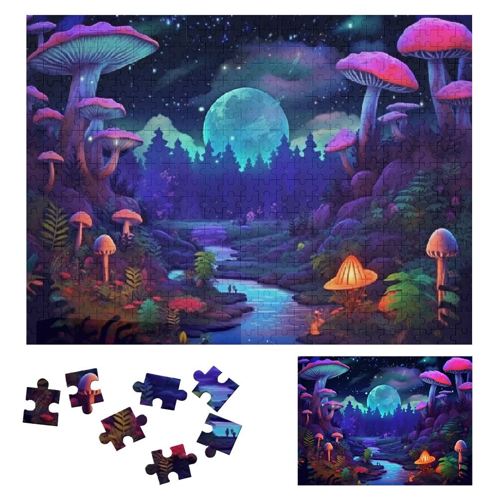 JRXY Mushrooms Forest Night Wooden Jigsaw Puzzle Gift for Family ...