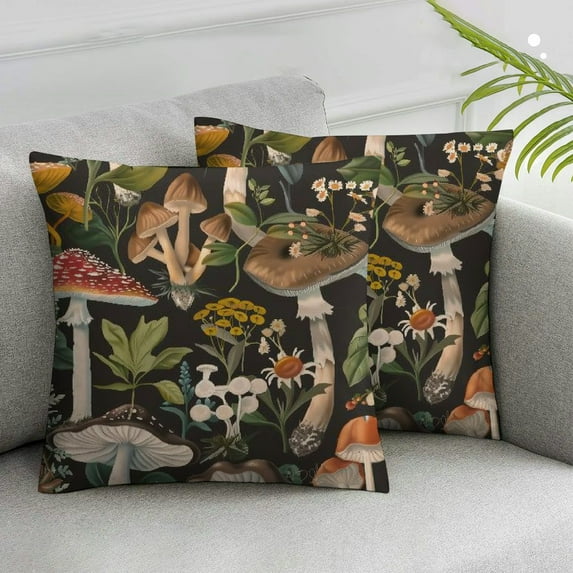 JRXY Mushrooms Pillow Covers Berries Bugs Throw Pillow Covers Decorative Pillow Cases for Couch Bed Set of 2 White