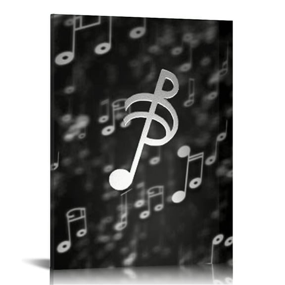 JRXY  Music Artistic Paintings Wall Art Black White Microphone and Headset Note Picture Canvas Giclee Print Modern Home Studio Bedroom Decor Stretched and Framed Ready to Hang 12x16 in