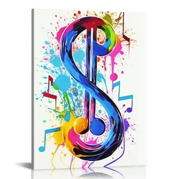 JRXY Music Note Canvas Wall Art Painting Picture Prints Decor for Music Studio, Elegant Home Decor, Framed Ready to Hang, 16x20in 16x20