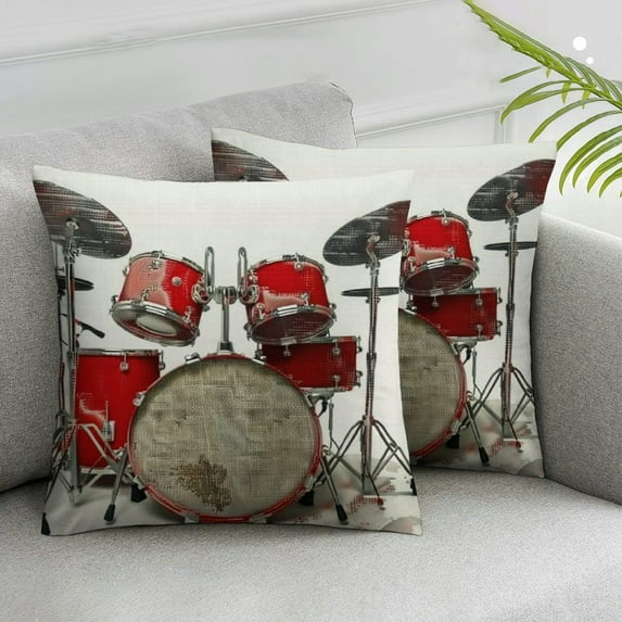 JRXY Music Pillows Rock N Roll Jazz Musical Instrument Drum Set for Show Concert Party Throw Pillow Cover Decorative Square Accent Home Cushion Pillow Case Red Silver White,2 Pcs White