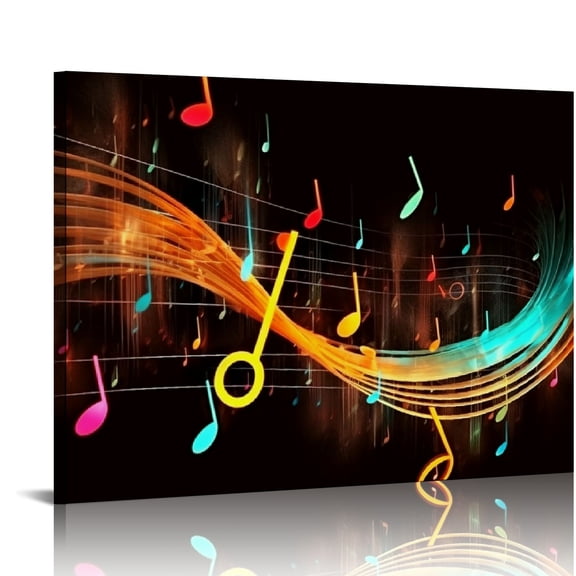 JRXY Music Wall Art for Bedroom, PIY Modern Musical Note Canvas Prints Stretched with Frame, Beautiful Notes Beating on Staff Picture Decor (Waterproof Artwork, Bracket Mounted Ready to Hang) 16x12in