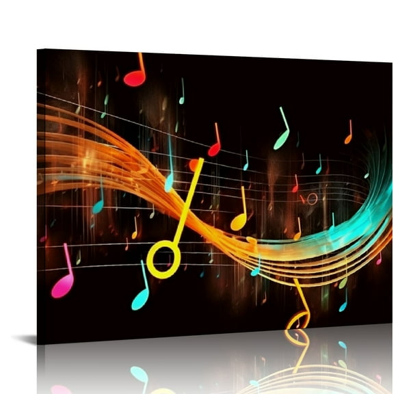 JRXY Music Wall Art for Bedroom, PIY Modern Musical Note Canvas Prints Stretched with Frame, Beautiful Notes Beating on Staff Picture Decor (Waterproof Artwork, Bracket Mounted Ready to Hang) 20x16in
