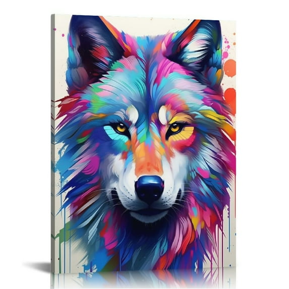 JRXY Natural Wood Framed Abstract Wall Art For Living Room Wall Decorations For Bedroom Office Wall Decor Abstract Painting Animal Wolf Wall Pictures Art Prints Room Home Decor 12x16 in