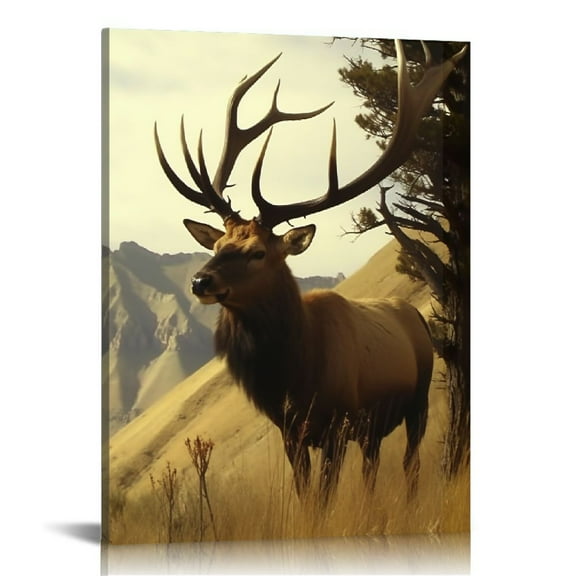 JRXY Nature Calligraphy Animal Scenery Elk Wall Art Deer Canvas Hunting Wall Decor Deer Decor for Living Room Wall Decor Deer Wall Art Deer Pictures Large 5 Panel Printed Painting Framed 16x20 in