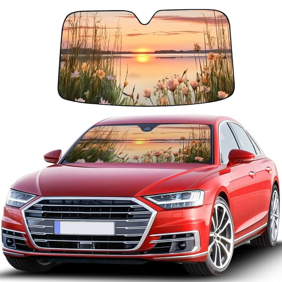 JRXY Nature Landscape Modern Lake Picture Print Vertical Sunset Scene Car Shades for Front Windows 55.12*29.92 in