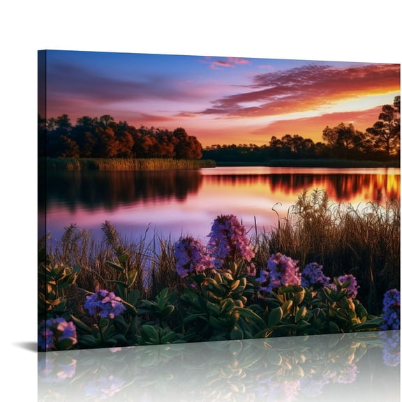 JRXY Nature Mountain Wall Art for Living Room, National Park Sunflower Landscape Canvas Picture Wall Decor Sunset Grand Teton Lake Prints Painting Framed Artwork for Kitchen Bedroom Home  20x16in