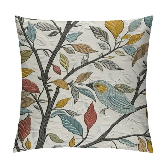 JRXY  Nature Pillow Cushion Cover Pack of , Birds Wildlife Cartoon Like Image with Tree Leaf Art Print, Decorative Square Accent Pillow Case,  Mustard Maroon White