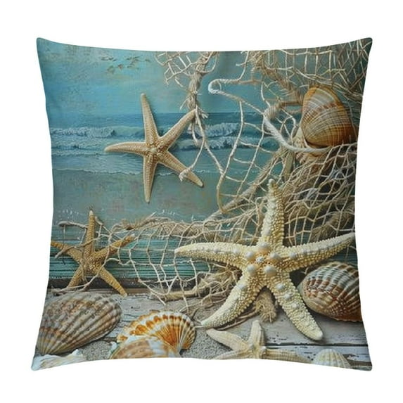 JRXY Nautical Coastal Decor Pillow Covers Starfish/Seashell/Sand/Conch/Beach House Decorative Cushion Covers Sea Theme Home Decorative Pillowcases White