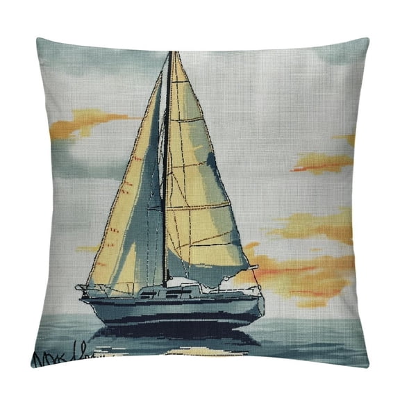 JRXY  Nautical Throw Pillow Cushion Cover, Let Your Dreams Set Sail Words Stripes Yacht Interior Navigation Theme, Decorative Square Accent Pillow Case, Pale Blue White
