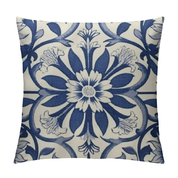 JRXY Navy Blue Boho Pillow Covers, Bohemian Ethnic Carpet Pattern Design Decorative Throw Pillows Blue Print Farmhouse Cushion Pillow Covers for Sofa Couch Outdoor Decor White