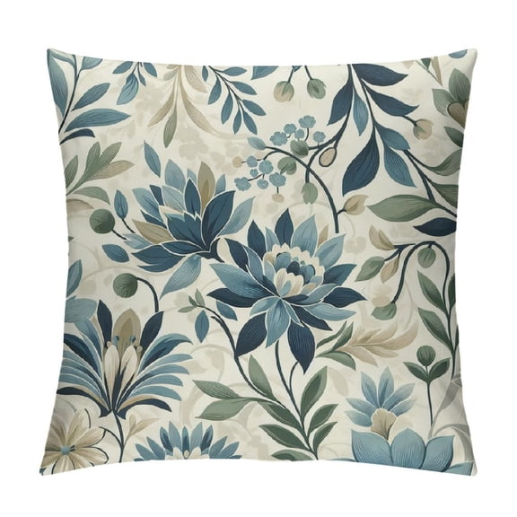 JRXY Navy Blue Green Pillow Covers Dahlia Modern Geometry Flower Decorative Throw Pillows Outdoor Summer Floral Farmhouse Pillowcases Cushion Case Decor for Home Sofa Couch Bed 18x18in