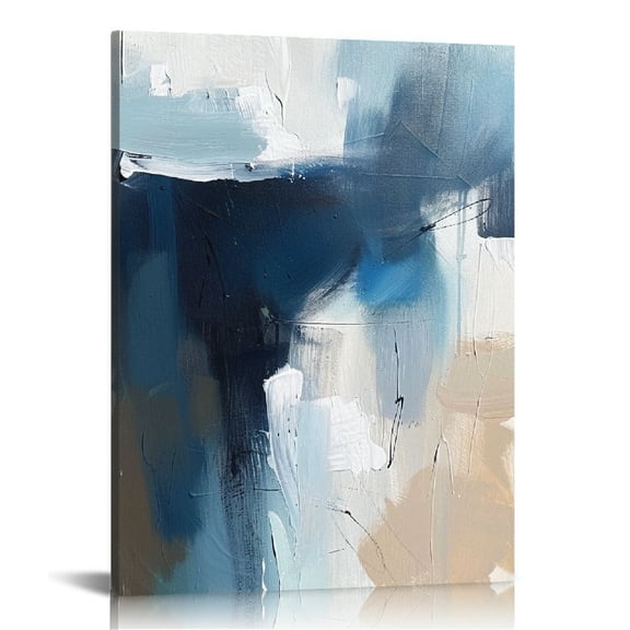 JRXY Navy Blue Pictures Wall Art Abstract Modern Canvas Brown Watercolor Wall Art Decor Abstract Blue Poster Minimalist Graffiti Prints Blue Artwork for Living Room 12x16 in