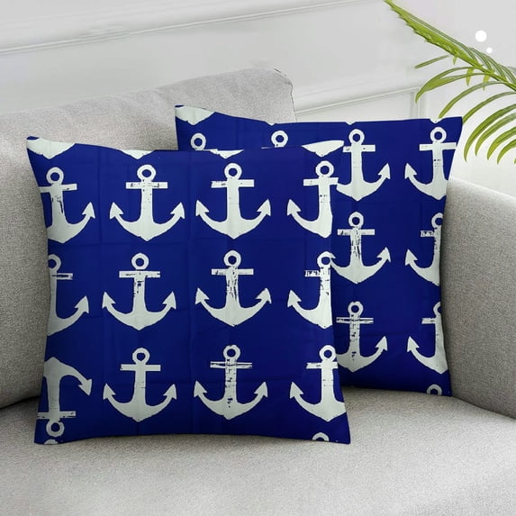 JRXY Navy Blue and White Anchor Nautical Theme Throw Pillow Cover Decorative Soft Square Cushion Case Spring Summer Fall Winter Christmas Home Decor Couch Sofa Accent Pillowcase,2 Pcs White