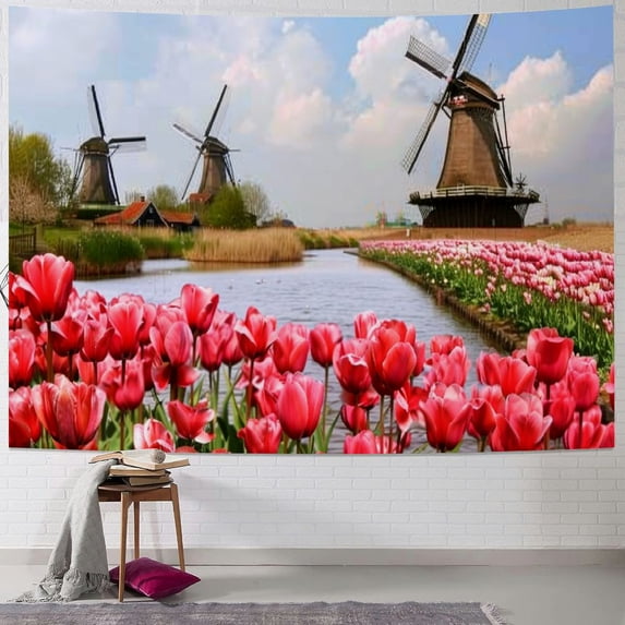 JRXY Netherlands Tulips Art Hanging Tapestry - Soft and Lightweight Painting