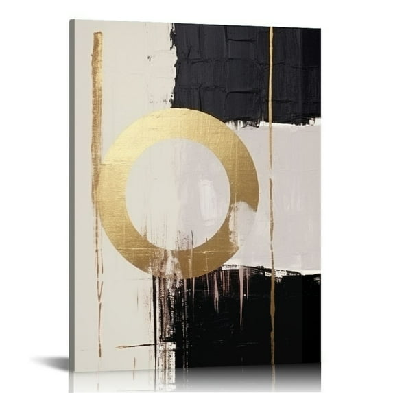 JRXY Neutral Wall Art Black and Beige Poster Gold Foil Canvas Painting Geometric Abstract Art Print 16x20 in