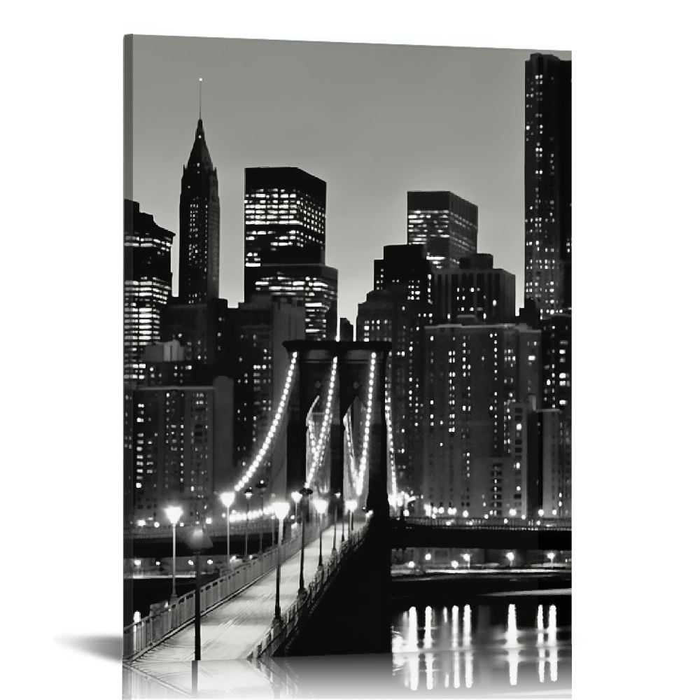JRXY New York Skyline Wall Art Brooklyn Bridge Moon Night View Picture ...