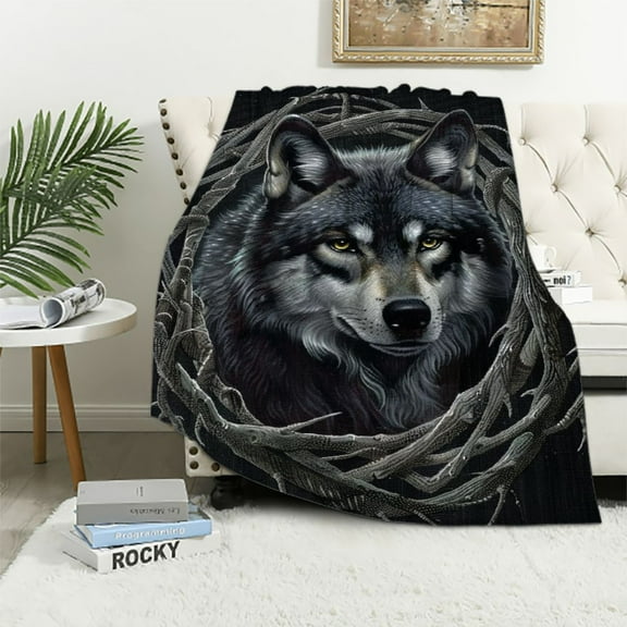 JRXY Night Forest Wolf Blanket Gothic Collection - Gift Fantasy Throw Woven from Cotton - Made in The USA White