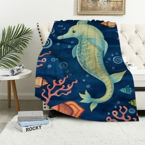 JRXY Ocean Blanket for Kids, Soft Plush Ocean Animal Flannel Blankets Gifts for Boys, Cozy Fuzzy Cute Under The Sea Throw Blanket with Shark Whale Print for Bed Sofa Couch White